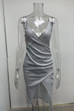 Pink Sexy Solid Patchwork Slit Spaghetti Strap Sling Dress Dresses