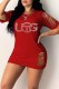 Red Street Letter Hot Drill O Neck One Step Skirt Dresses
