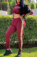 Wine Red Fashion Casual Patchwork Patchwork O Neck Long Sleeve Two Pieces