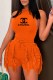 Orange Street Print Tassel Letter O Neck Sleeveless Two Pieces