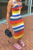 Pink Casual Striped Print Basic U Neck Vest Dress Dresses