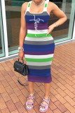 Pink Casual Striped Print Basic U Neck Vest Dress Dresses