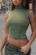 Army Green Casual Solid Patchwork Turtleneck T-Shirts