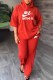 Red Casual Print Letter Hooded Collar Three Quarter Two Pieces