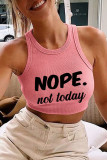 Pink Casual Letter Print Basic O Neck Tops