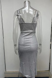 Pink Sexy Solid Patchwork Slit Spaghetti Strap Sling Dress Dresses
