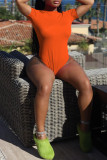Red Sexy Solid Backless Short Sleeve Swimwears (Without Paddings)