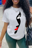 White Casual Street Print Patchwork O Neck T-Shirts