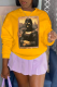 Yellow Street Print Patchwork O Neck Tops