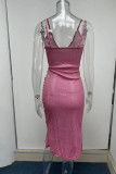 Pink Sexy Solid Patchwork Slit Spaghetti Strap Sling Dress Dresses