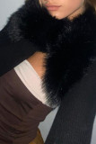 Black Street Solid Patchwork Feathers Asymmetrical Outerwear