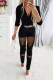 Black Gold Sexy Solid Patchwork V Neck Regular Jumpsuits