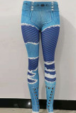 Green Casual Street Print Patchwork Skinny High Waist Pencil Positioning Print Bottoms