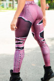 Grey Casual Street Print Patchwork Skinny High Waist Pencil Positioning Print Bottoms