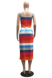 Pink Casual Striped Print Basic U Neck Vest Dress Dresses