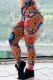 Red Blue Sportswear Print Patchwork Skinny High Waist Pencil Full Print Bottoms