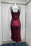 Pink Sexy Solid Patchwork Slit Spaghetti Strap Sling Dress Dresses