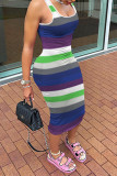 Pink Casual Striped Print Basic U Neck Vest Dress Dresses