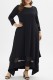 Black Casual Solid Patchwork Asymmetrical O Neck Long Sleeve Plus Size Dresses