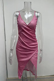 Pink Sexy Solid Patchwork Slit Spaghetti Strap Sling Dress Dresses