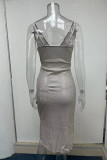 Pink Sexy Solid Patchwork Slit Spaghetti Strap Sling Dress Dresses