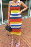Pink Casual Striped Print Basic U Neck Vest Dress Dresses