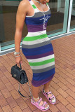 Pink Casual Striped Print Basic U Neck Vest Dress Dresses