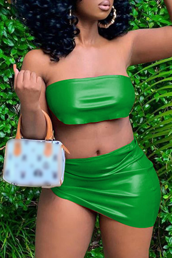 Green Sexy Solid Backless Strapless Sleeveless Two Pieces