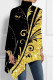 Black Yellow Casual Print Asymmetrical Turtleneck Tops