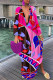 Red Sexy Print Patchwork V Neck Straight Dresses