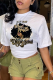 White Street Vintage Print Patchwork Letter O Neck T-Shirts