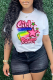 White Street Vintage Print Patchwork Letter O Neck T-Shirts