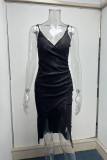 Pink Sexy Solid Patchwork Slit Spaghetti Strap Sling Dress Dresses