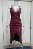 Pink Sexy Solid Patchwork Slit Spaghetti Strap Sling Dress Dresses