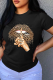 Black Street Lips Printed Patchwork O Neck T-Shirts