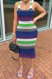 Pink Casual Striped Print Basic U Neck Vest Dress Dresses