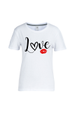 White Casual Street Lips Printed Patchwork Letter O Neck T-Shirts