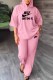 Pink Casual Print Letter Hooded Collar Three Quarter Two Pieces