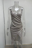 Pink Sexy Solid Patchwork Slit Spaghetti Strap Sling Dress Dresses