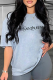 Grey Casual Street Print Patchwork Letter O Neck T-Shirts
