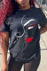 Black Street Print Patchwork O Neck T-Shirts