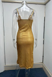 Pink Sexy Solid Patchwork Slit Spaghetti Strap Sling Dress Dresses