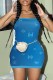 Blue Sexy Print Patchwork Strapless One Step Skirt Dresses