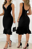 Leopard Print Sexy Casual Print Solid Patchwork Backless V Neck Sleeveless Dress Dresses