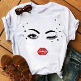 Grey Red Casual Print Basic O Neck T-Shirts
