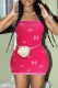 Rose Red Sexy Print Patchwork Strapless One Step Skirt Dresses