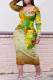 Green Yellow Casual Print Patchwork O Neck Straight Dresses