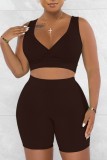 Dark Green Casual Solid Basic V Neck Sleeveless Two Pieces