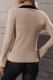 Light Gray Casual Solid Patchwork V Neck Tops