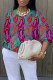 Rose Red Casual Street Print Patchwork O Neck Tops